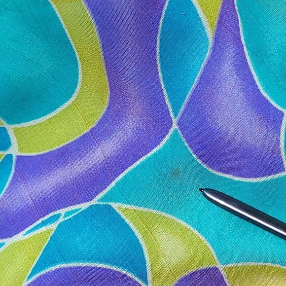 Vintage 70s 2pc Skirt Set L Geometric Psychedelic Maxi Tank Blue Green Mod Funky - Picture 7 of 16